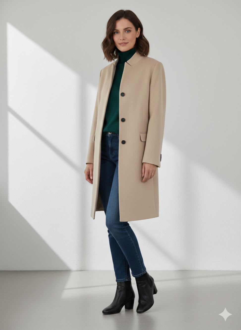 NWT Brian Dales Wool Coat Tan IT 48 US 12 Made in Italy Classic Long Overcoat